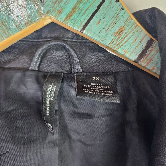 New Directions Woman Black 100% Leather 3 Button Blazer, Pockets, Plus Size, 2X - Picture 4 of 6